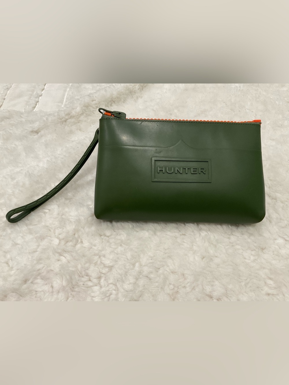 Hunter Green Wristlet Pouch with Orange Zipper